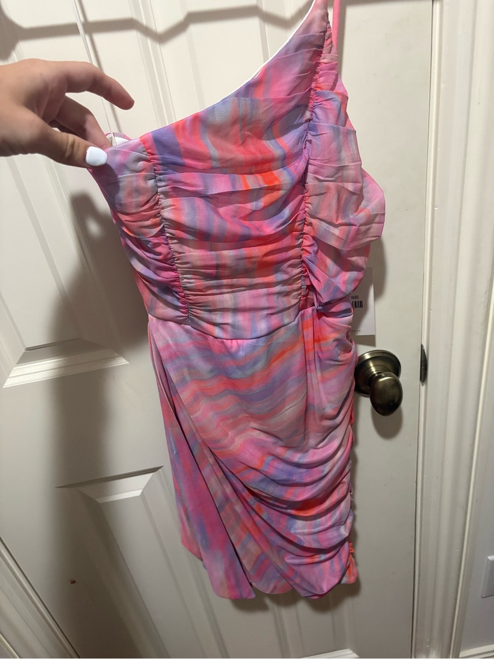 Hello Molly Pink & Purple Marble Ruched One-Shoulder Dress